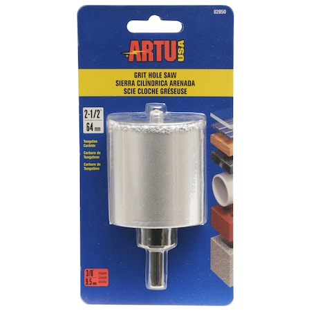 Artu 2-1/2" Tungsten Carbide Grit Hole Saw with Arbor/Pilot 02850